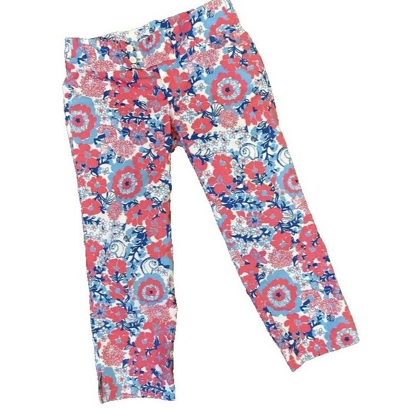 Lilly Pulitzer Bailey Floral Palm Beach Fit Crop Capri Pants Size 4 Shell Yeah - Picture 1 of 10